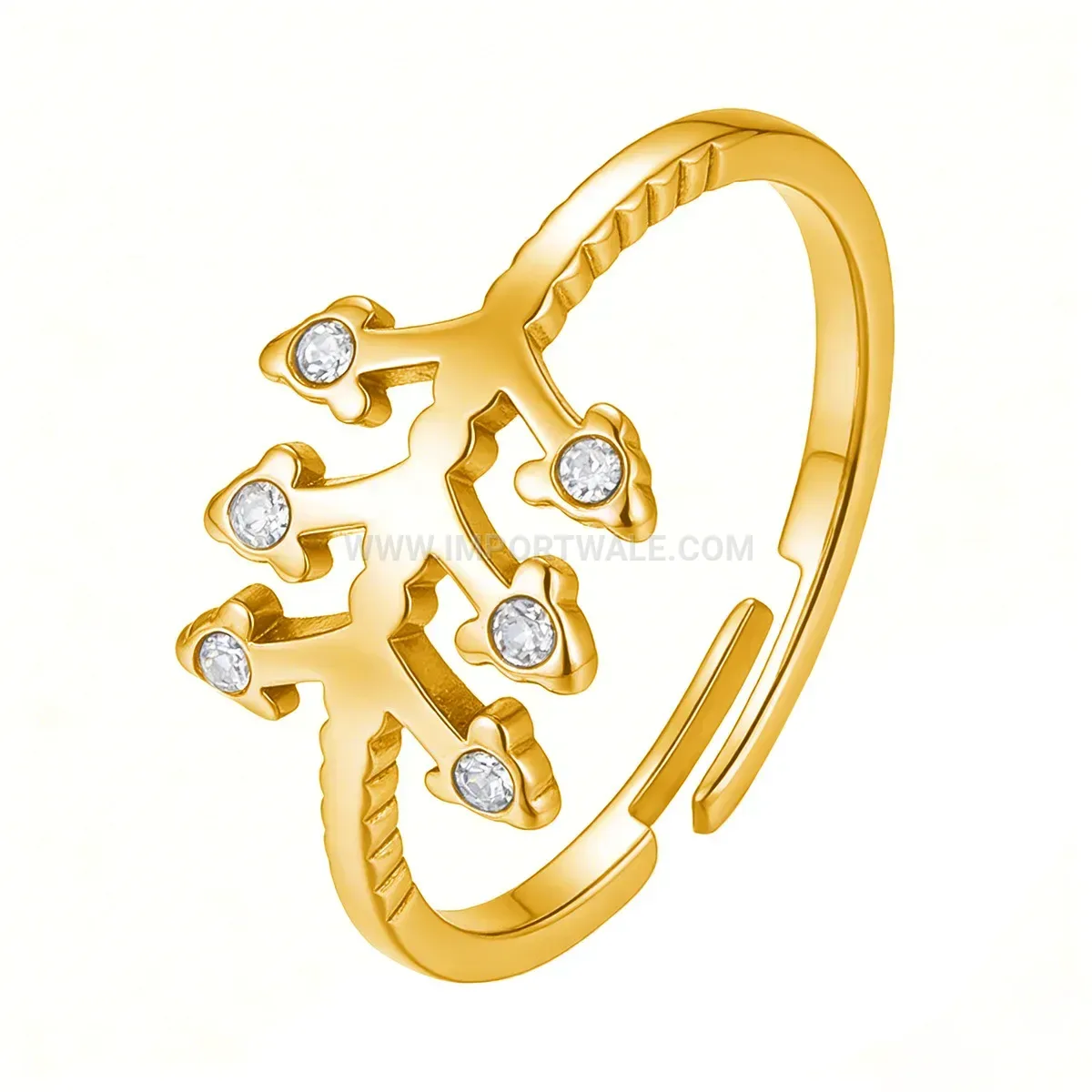 Gold Wheat Ear Zirconia Stainless Steel Ring