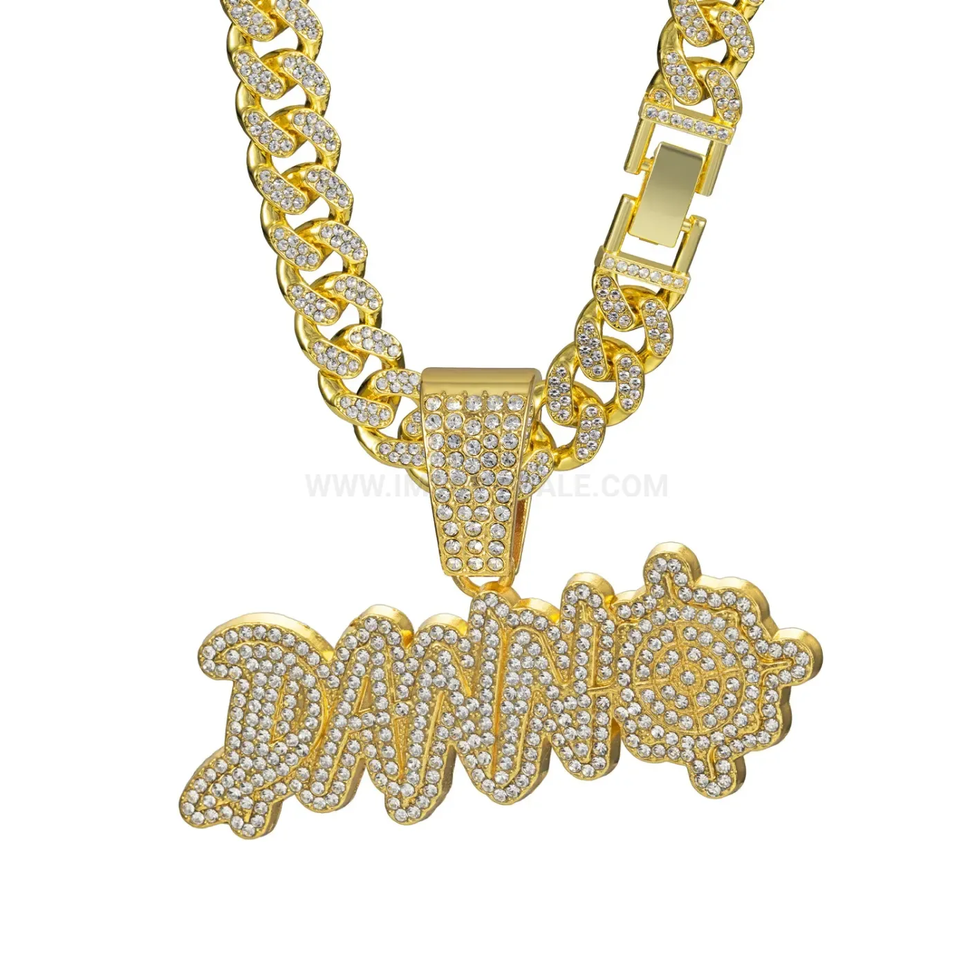 Stylish Iced Out DANN Letter Pendant Cuban Link Necklace
