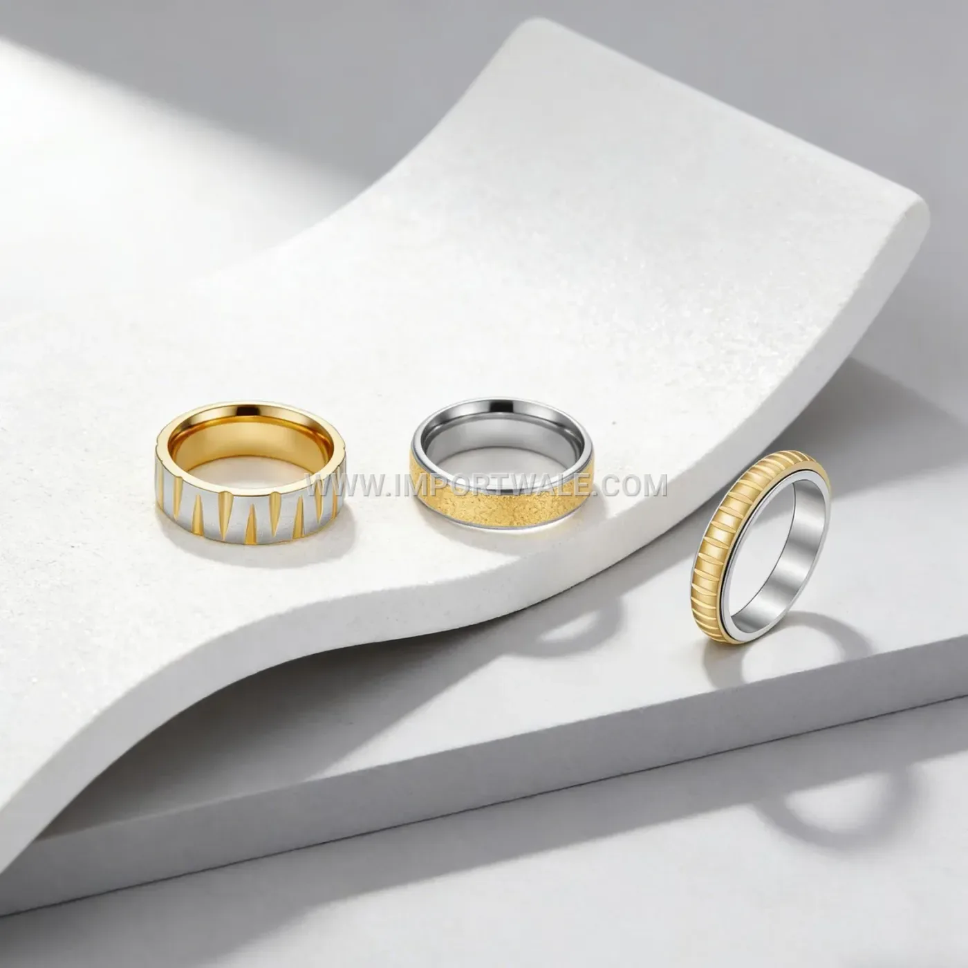 Rainbow Brushed Tapered Striped Stainless Steel Ring