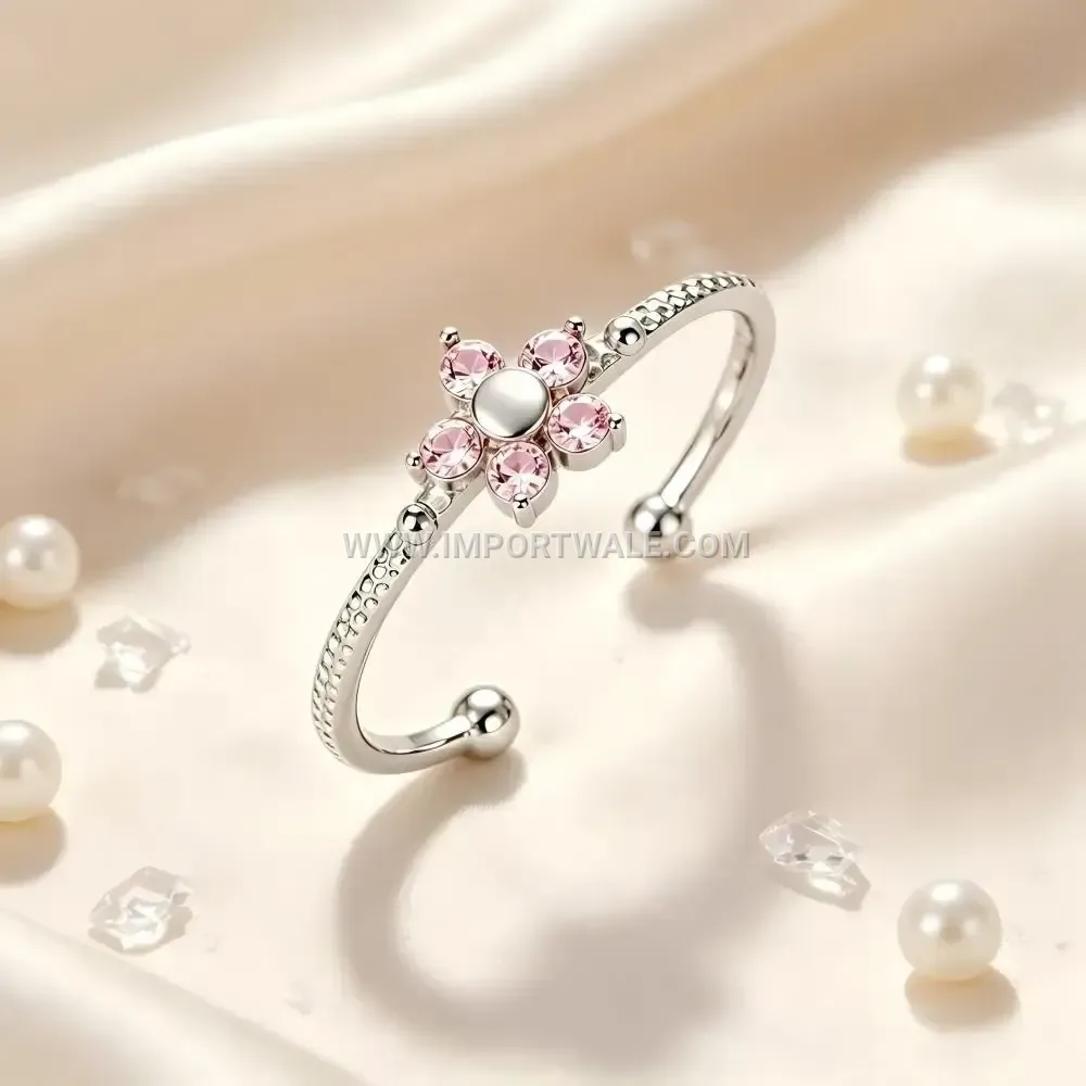 Five Leaf Clover Zircon Stainless Steel Open Ring