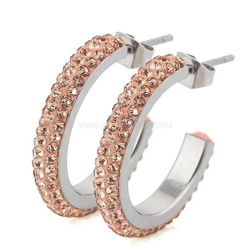Fashion Triple Row Rhinestone C Hoop Earrings in Stainless Steel