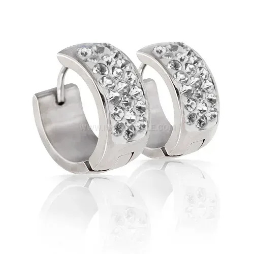 Fashion Triple Row Rhinestone Inlaid Stainless Steel Stud Earrings