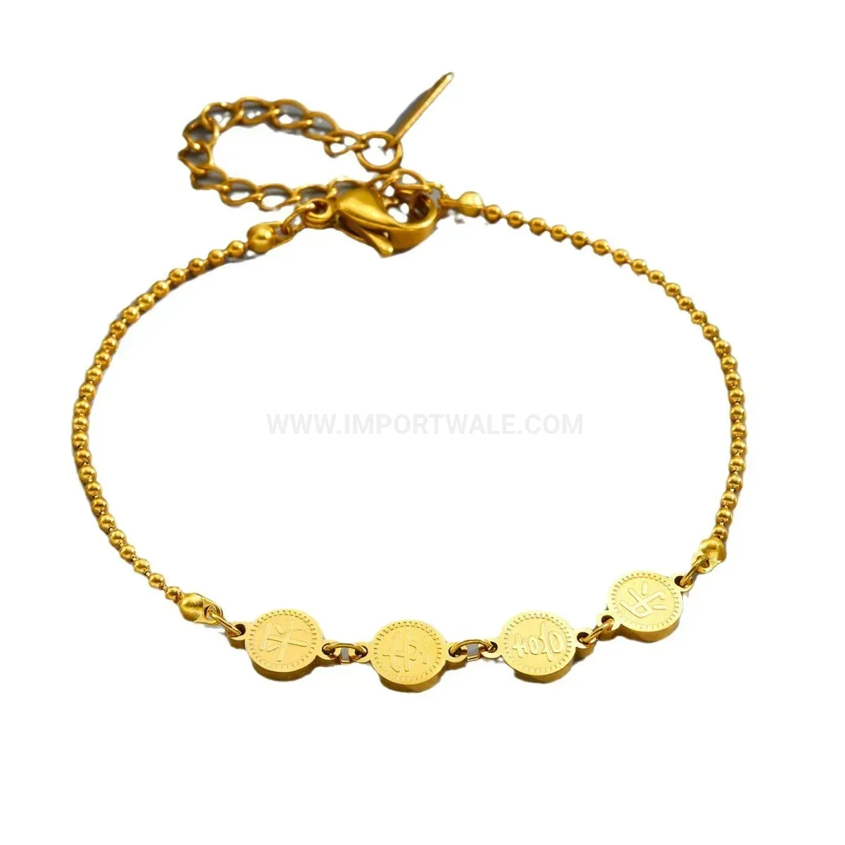 Gold Plated Stainless Steel Engraved Blessing Round Disc Pendant Bracelet