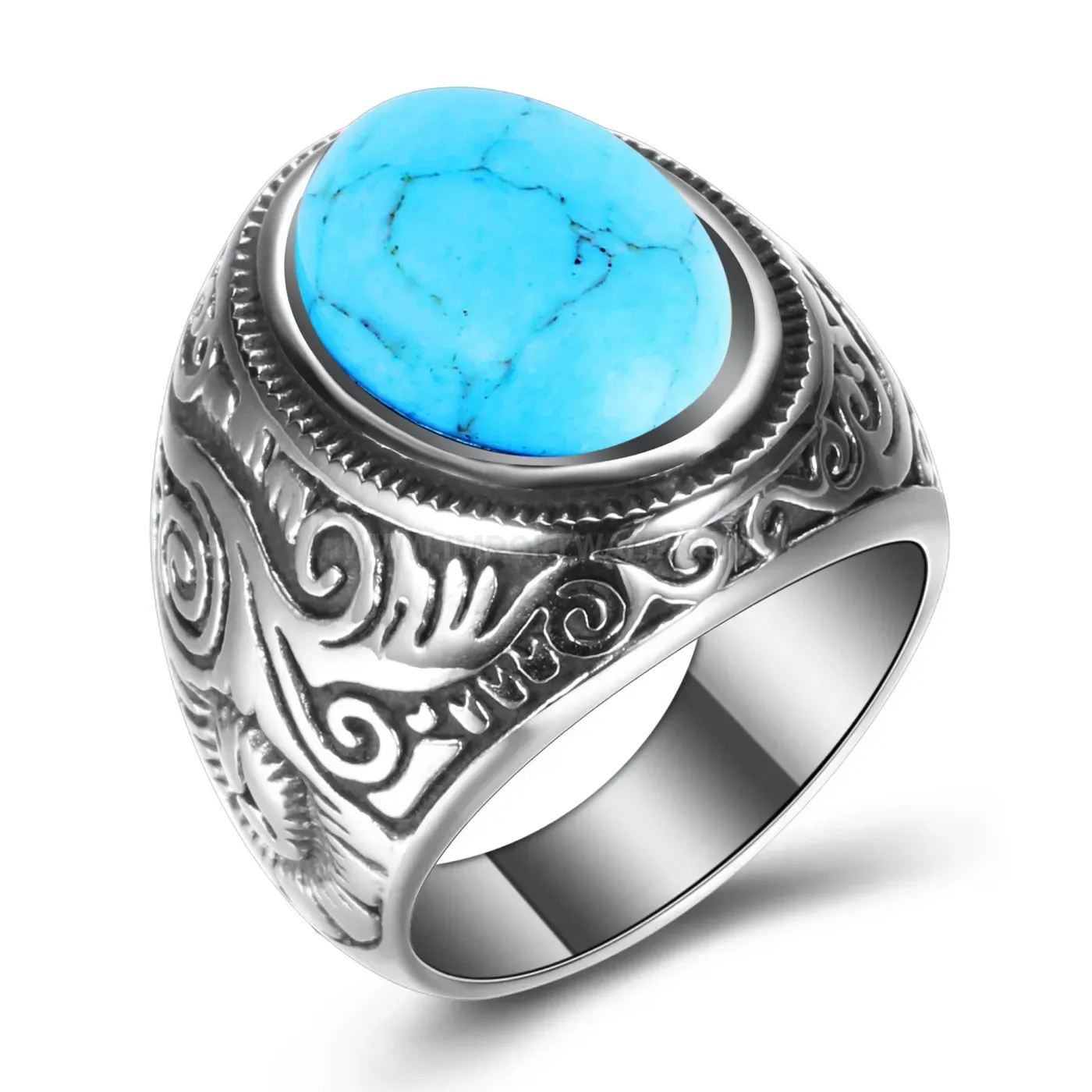 Elegant Vintage Cracked Turquoise Style Stainless Steel Statement Ring