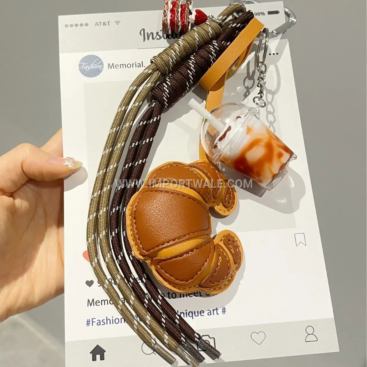 Chic Faux Leather Croissant Pendant Bag Creative Key chains and Keychain
