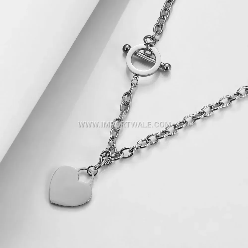 Engraved Heart Initial OT Clasp Stainless Steel Necklace