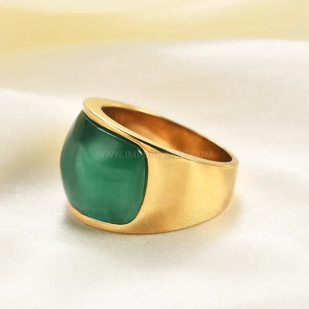 Fashion Bold Cat Eye Gemstone Stainless Steel Statement Ring