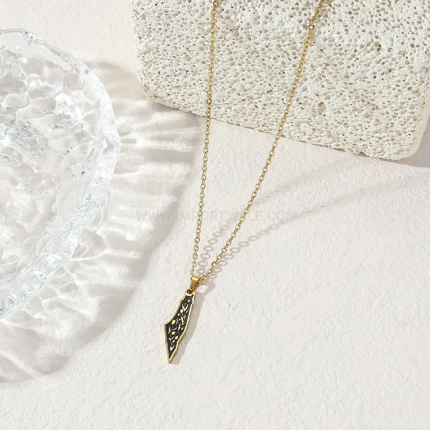 Premium Stainless Steel Gold Plated Palestine Map Allah Pendant Necklace
