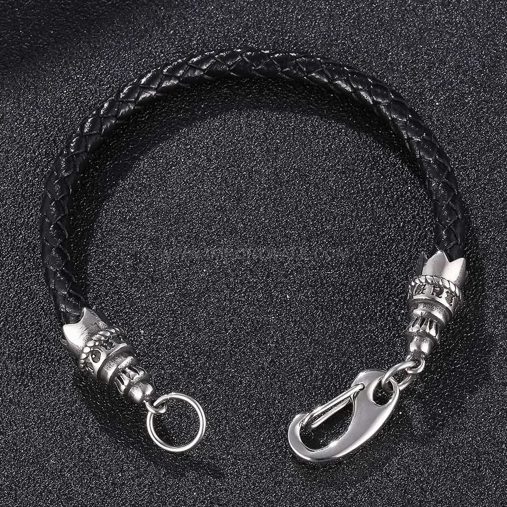 Punk Style Stainless Steel Woven Leather Cord Bracelet