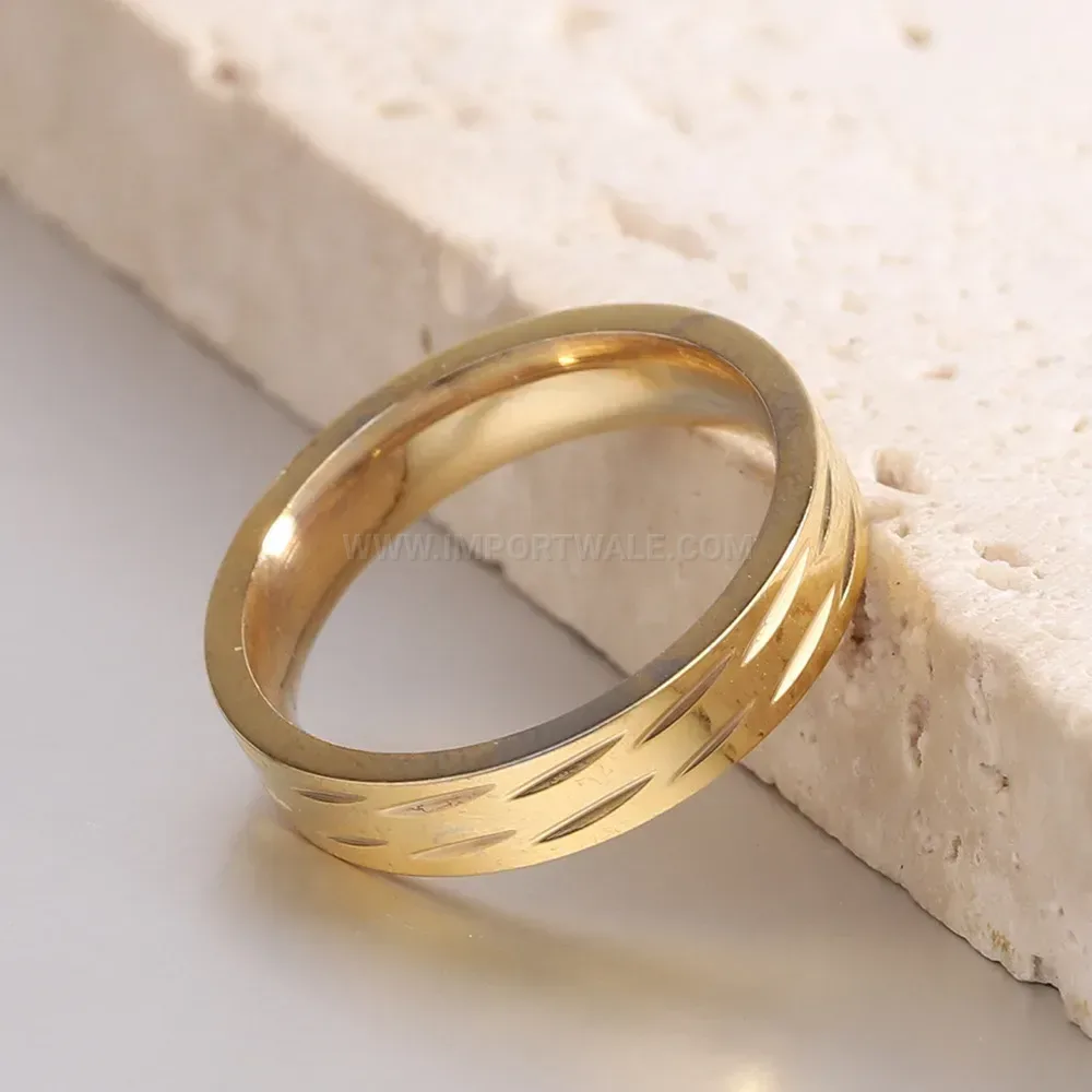 Stylish Wave Textured 18K Gold Plated Stainless Steel Ring