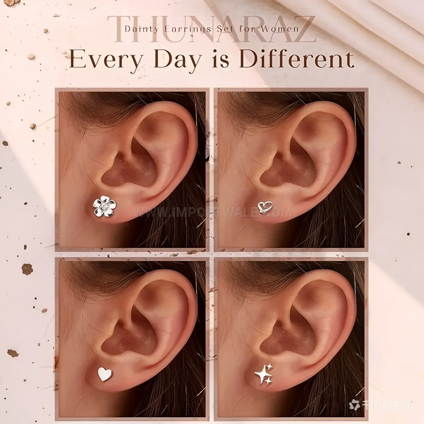 Modern Minimalist Stainless Steel Four-Pointed Star and Floral Piercing Stud Set