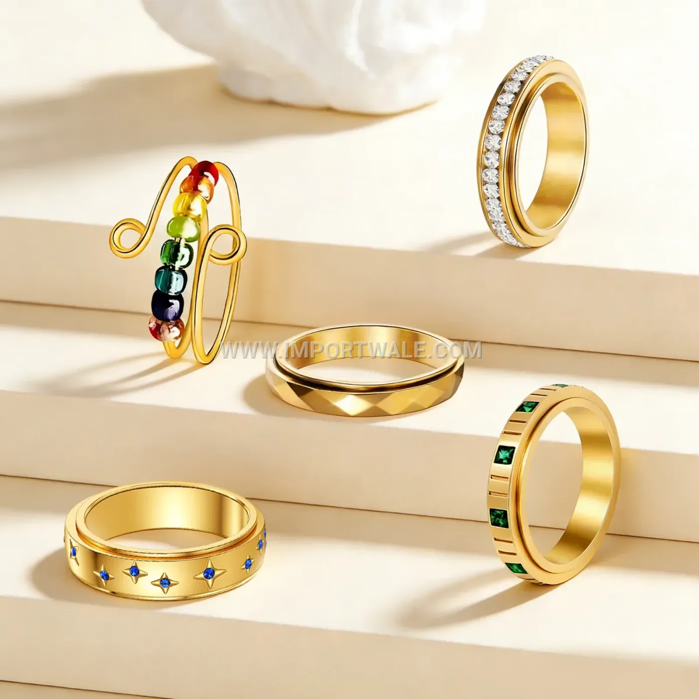 Rhinestone Accent Stainless Steel Interactive Spinner Ring