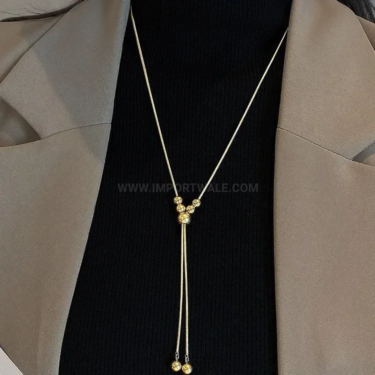 Elegant Adjustable Metallic Round Bead Stainless Steel Long Sweater Chain