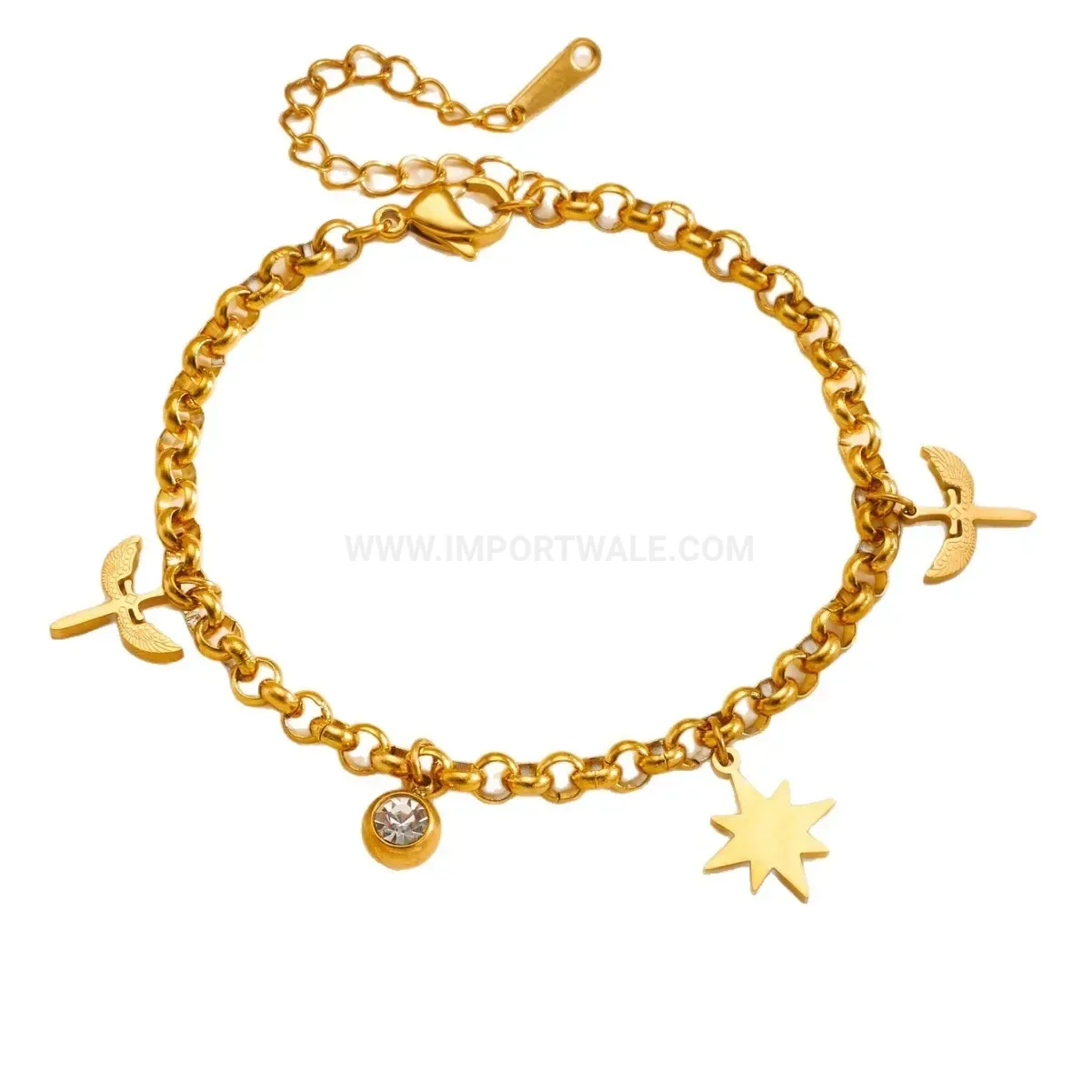 North Star Crystal Stainless Steel Dainty Charm Bracelet