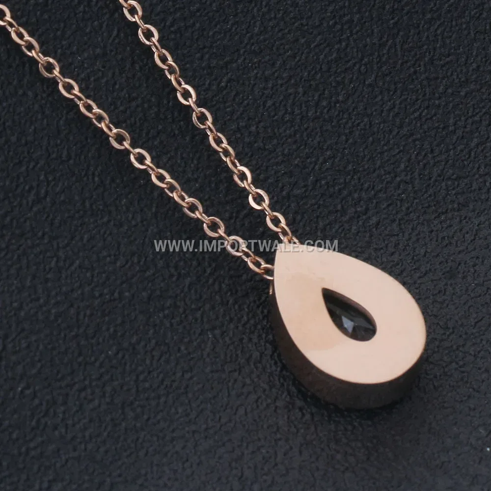 Cubic Zirconia Teardrop Stainless Steel Pendant Necklace