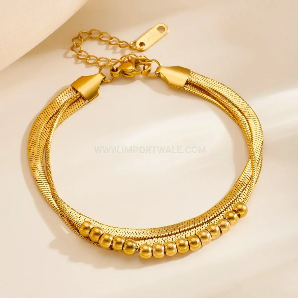 Multi Layer Snake Chain Stainless Steel Beaded Bracelet