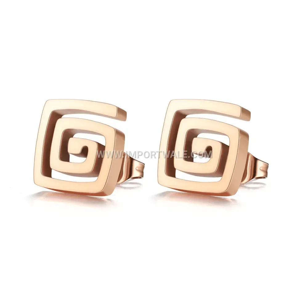 Greek Key Stainless Steel Hoop Stud Earrings