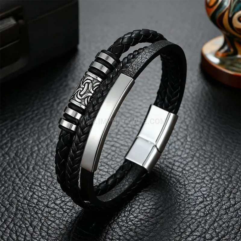 Fashion Handcrafted Braided Leather Geometric Pattern Bracelet