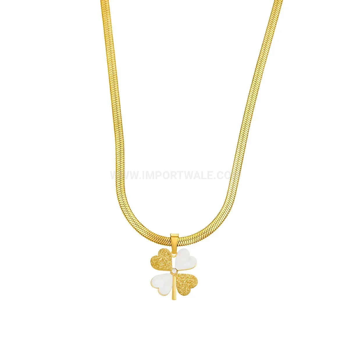 Classic Four-Leaf Clover White Shell Snake Chain Stainless Steel Necklace