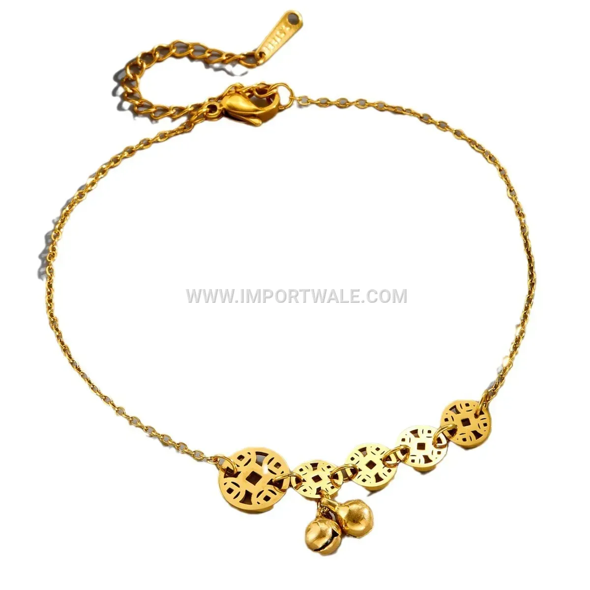 Vintage Coin Bell Charm Gold Toned Premium Anklet Anti Tarnish