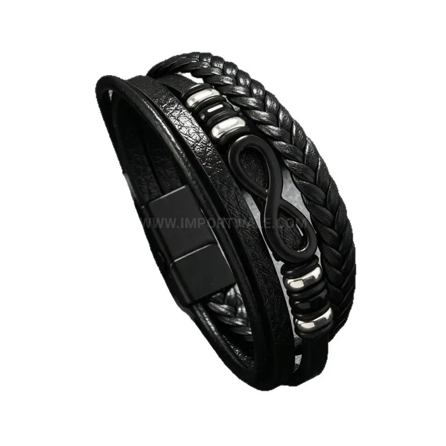 Chic Braided PU Leather Infinity Charm Bracelet With Magnetic Clasp