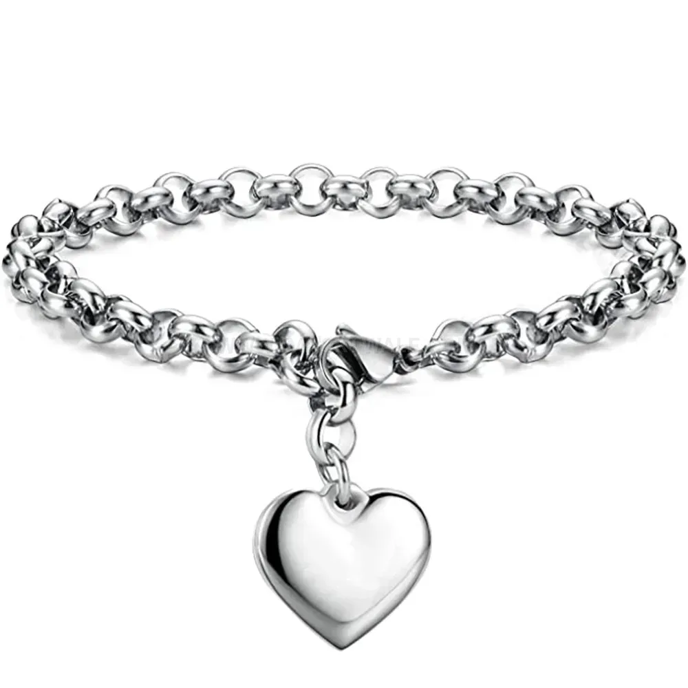 Engravable Stainless Steel Polished Heart Cable Chain Bracelet