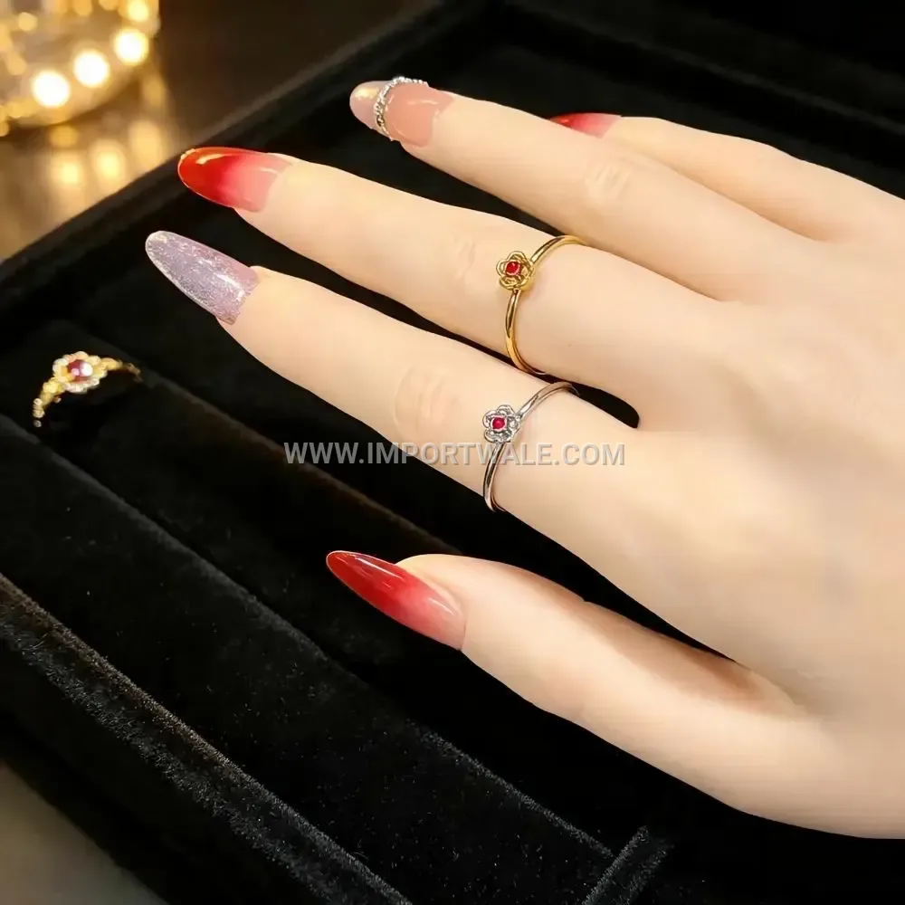 Rose Flower Rhinestone Open Stainless Steel Ring