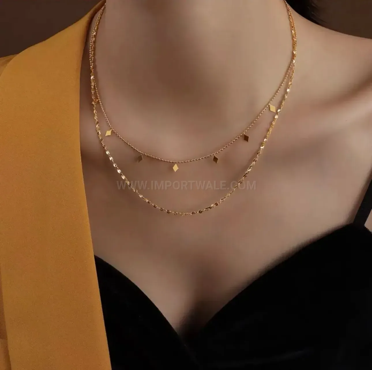 Double Strand Geometric Rhombus Titanium Steel Chain Necklace