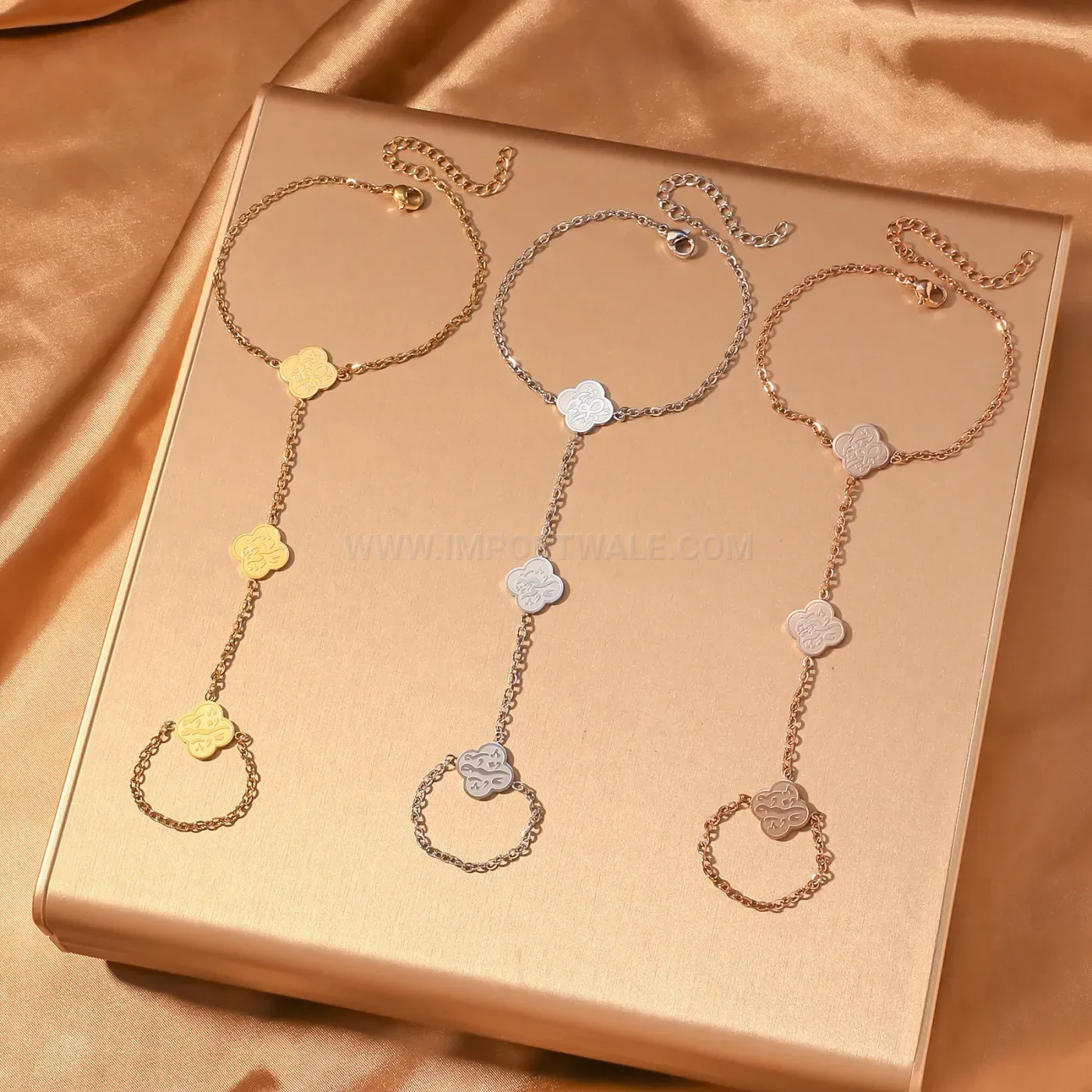 Stainless Steel Arabic Calligraphy Clover Hand Harness Finger Bracelet