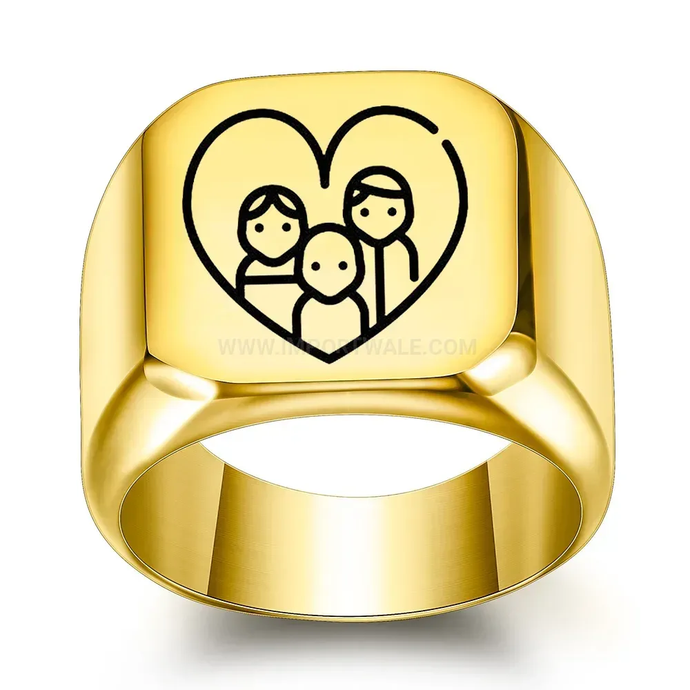 Chic Smooth Geometric Laser Engraved Family Motif Stainless Steel Ring