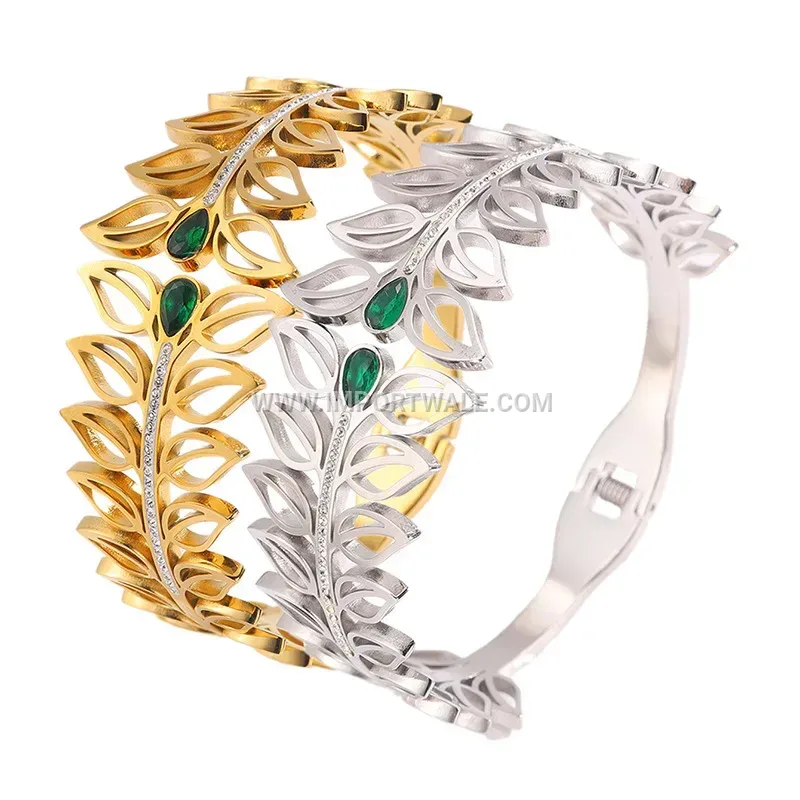 Gold Plated Titanium Steel Crown Charm Bangle