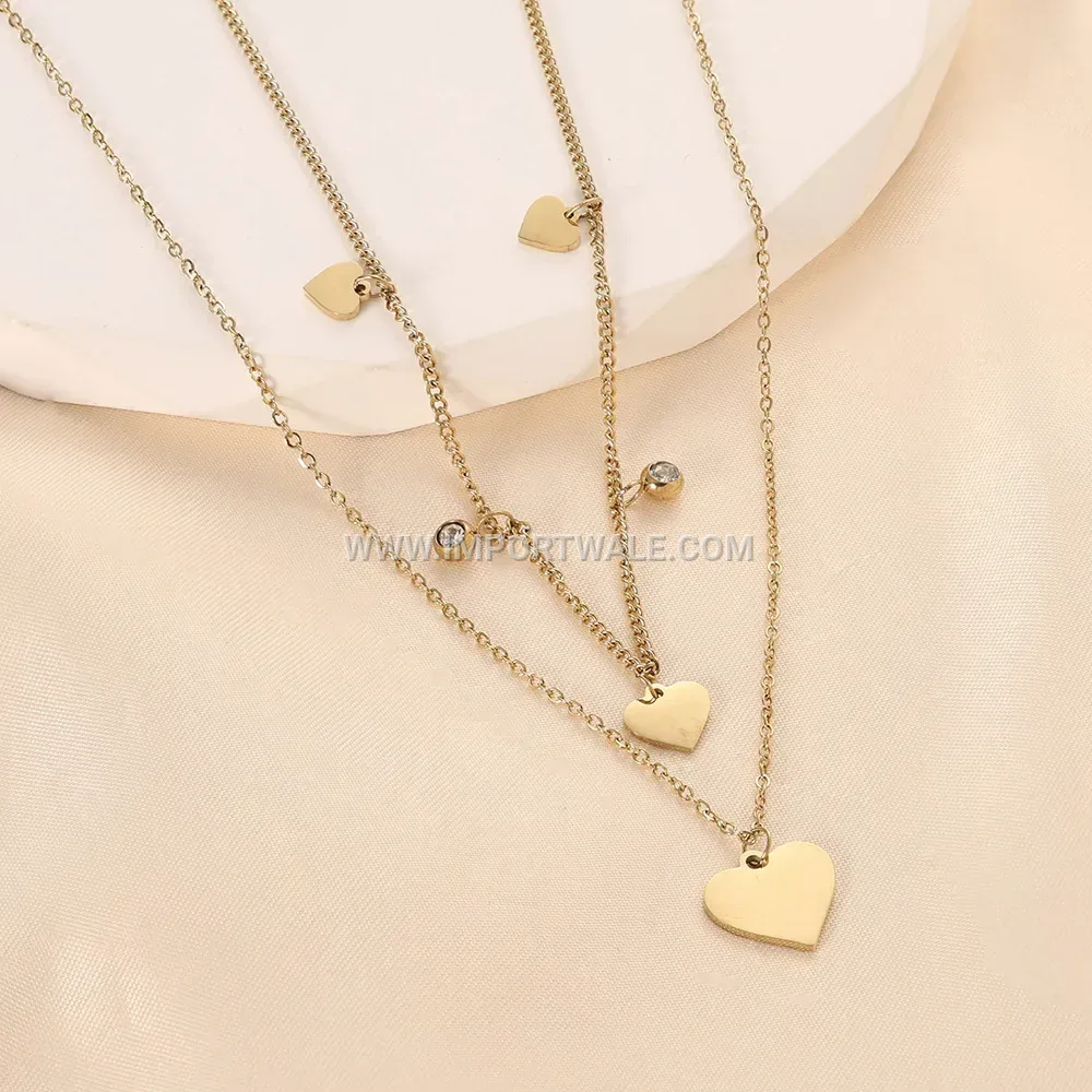 Elegant Gold Plated Stainless Steel Disc Heart Pendant Necklace