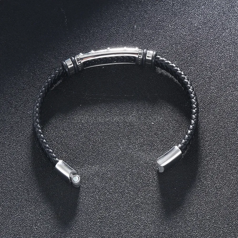 Vintage Braided Leather Bracelet with Stainless Steel Accent