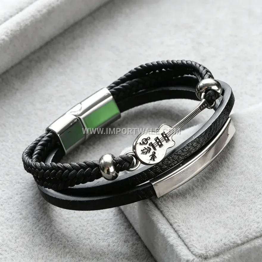 Multi-Layer Braided PU Leather Guitar Charm Bracelet