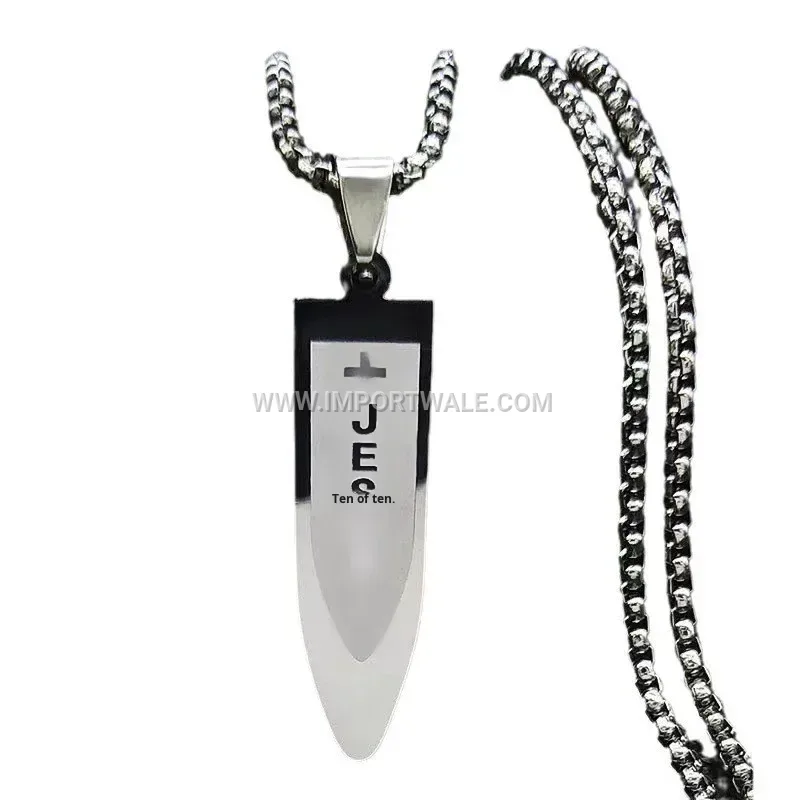 Gold Plated Bullet and Cross Pendant Link Chain Necklace