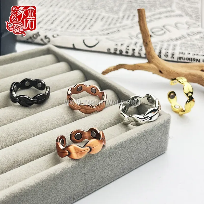 Adjustable Copper Fishtail Open Ring with Integrated Magnets