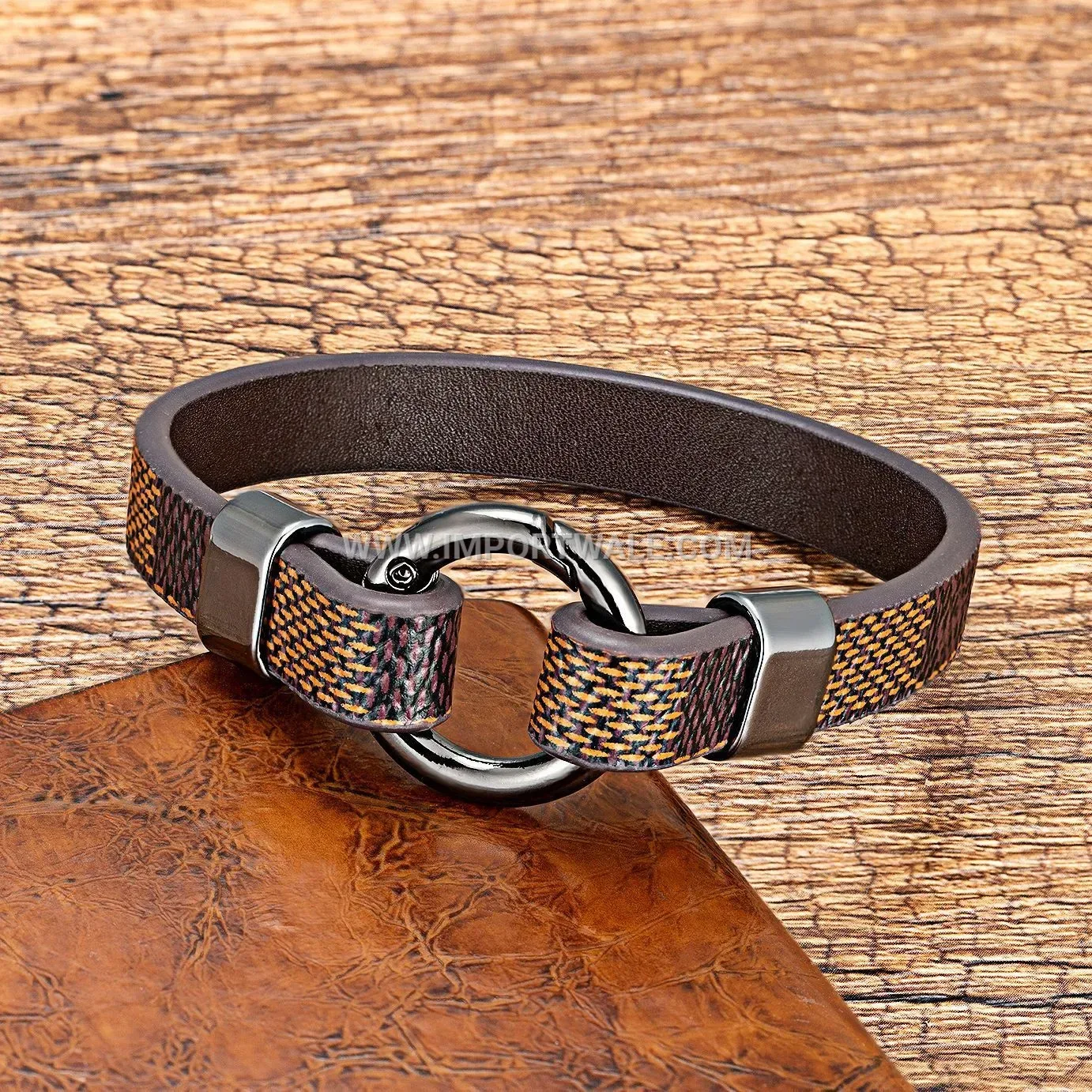 Woven Leather Bracelet with Sleek Metallic Magnetic Fastener