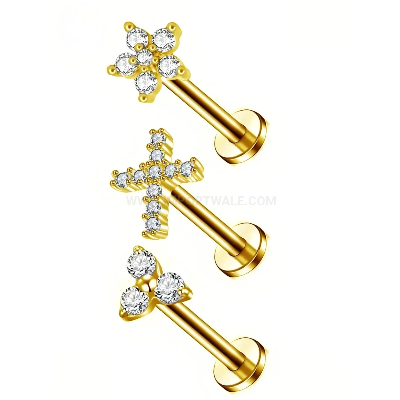 Stylish Rhinestone Stainless Steel Star Cross Piercing Studs