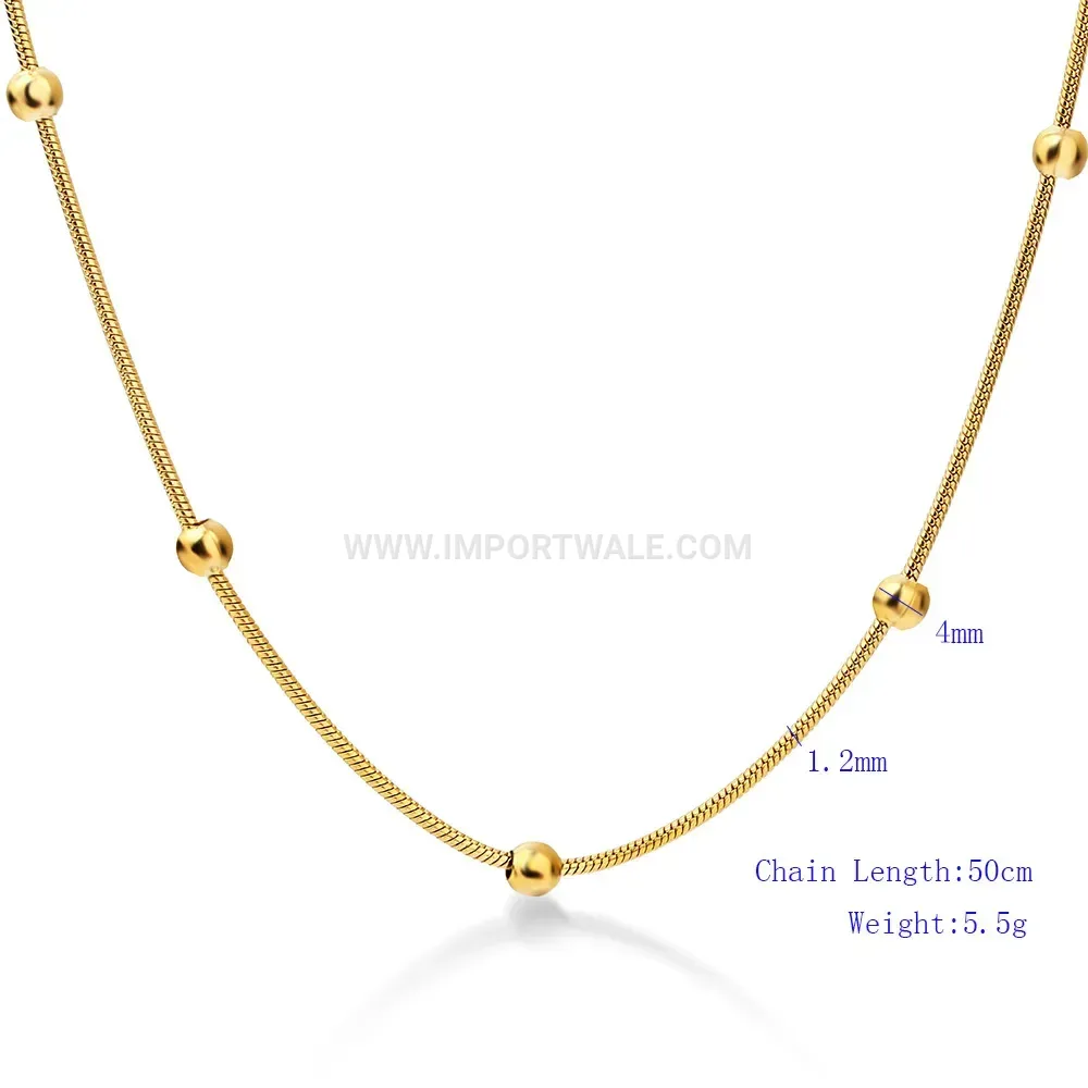 Classic Stainless Steel Round Bead Snake Chain Collar Necklace