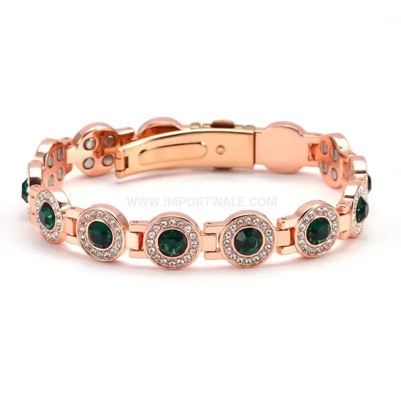 Trendy Rose Gold Plated Copper Crystal Magnetic Energy Bracelet