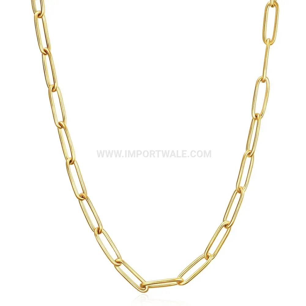 Gold Stainless Steel Safety Pin Pendant Necklace with Toggle Clasp
