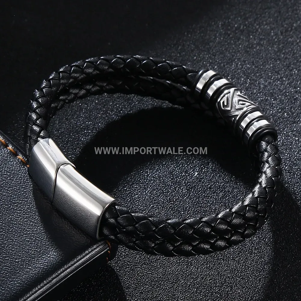 Handcrafted Multi Strand Leather Cord Bracelet with Stainless Steel