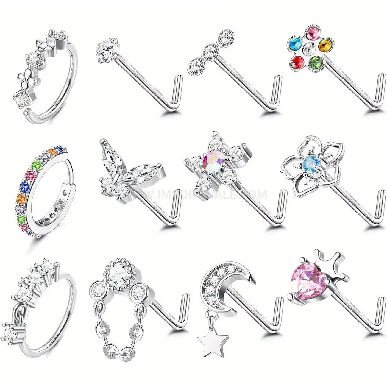 Stylish C-Shaped Crystal Titanium Steel Nose Ring Hoop