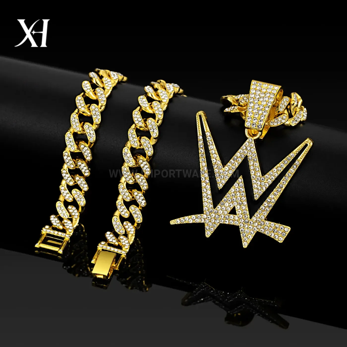 Rhinestone Letter W Initial Hip Hop Pendant