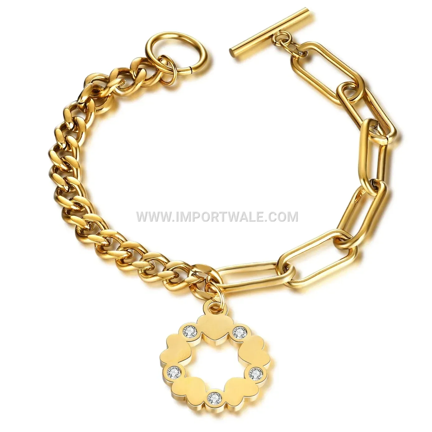 Star Cutout Rhinestone Stainless Steel OT Clasp Chain Bracelet
