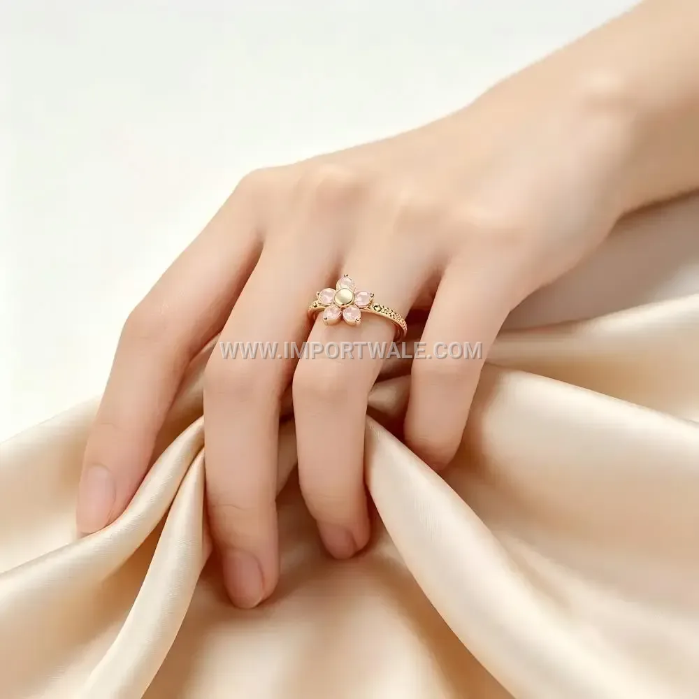 Five Leaf Clover Zircon Stainless Steel Open Ring