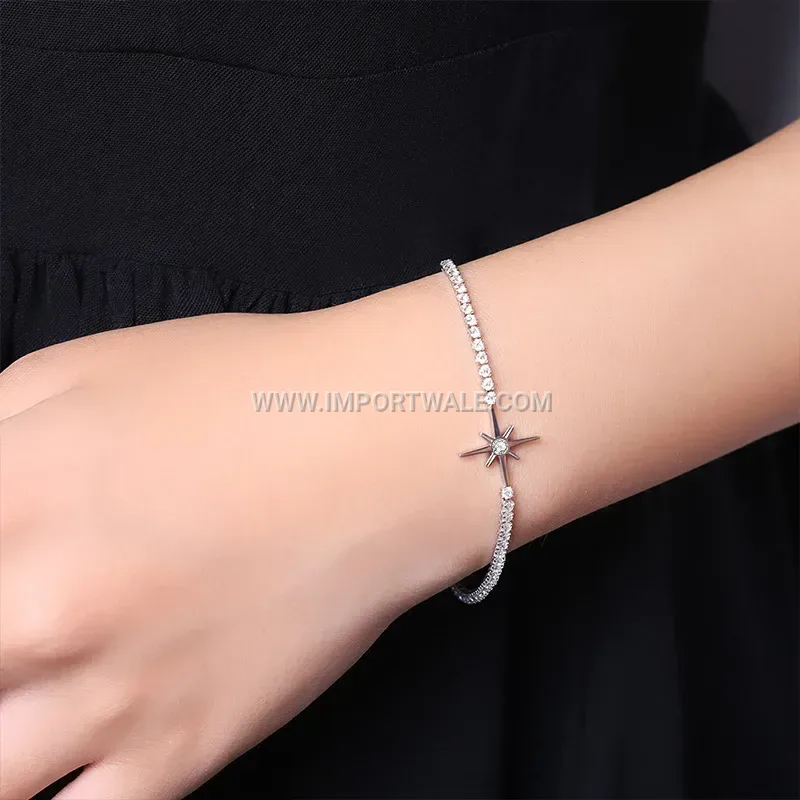 Titanium Steel Starburst Zircon Bangle Bracelet