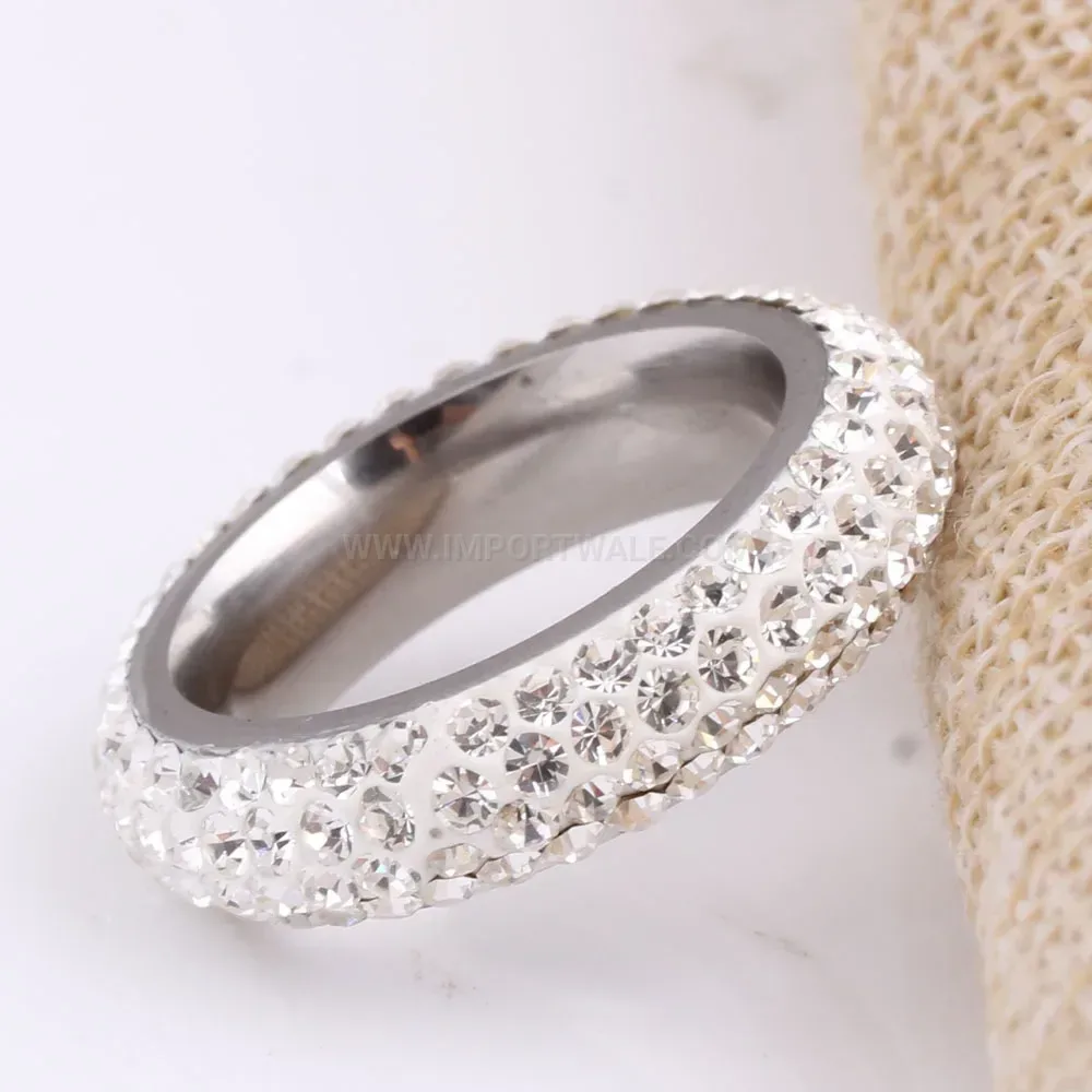 Four Row Crystal Inlaid Stainless Steel Band Ring