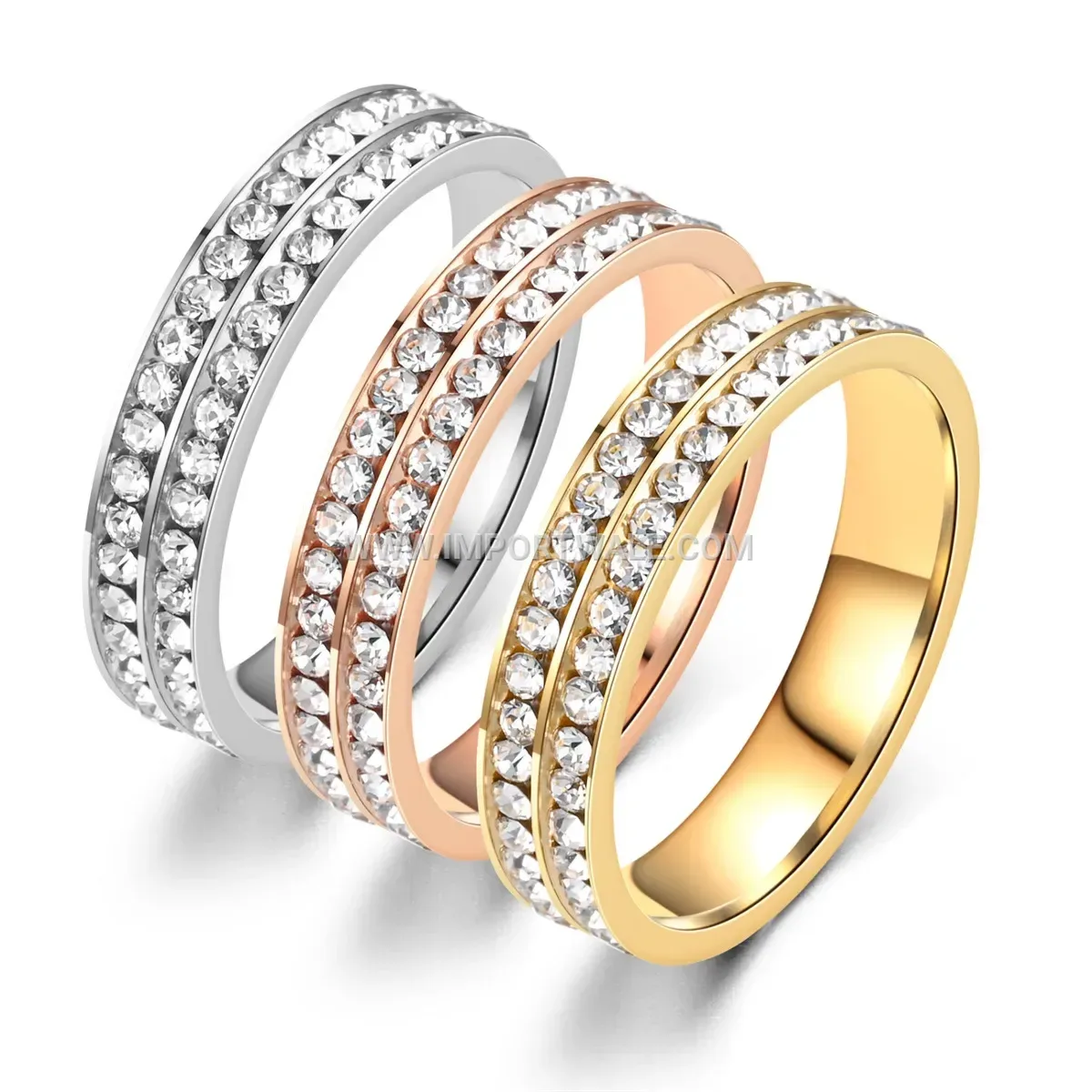 Stainless Steel Double Row Rhinestone Ring