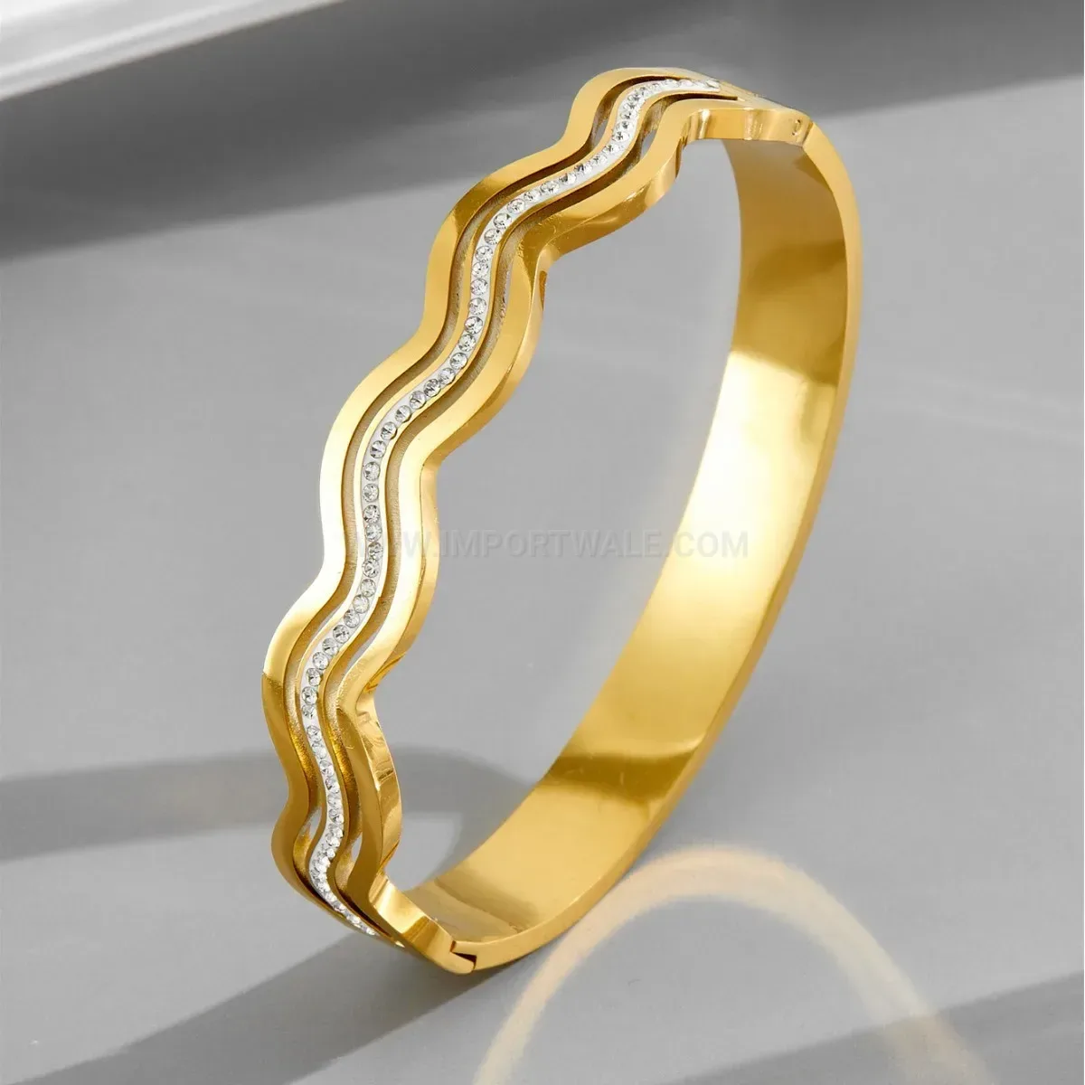 Modern Triple Water Wave Pattern Stainless Steel Crystal Bangle